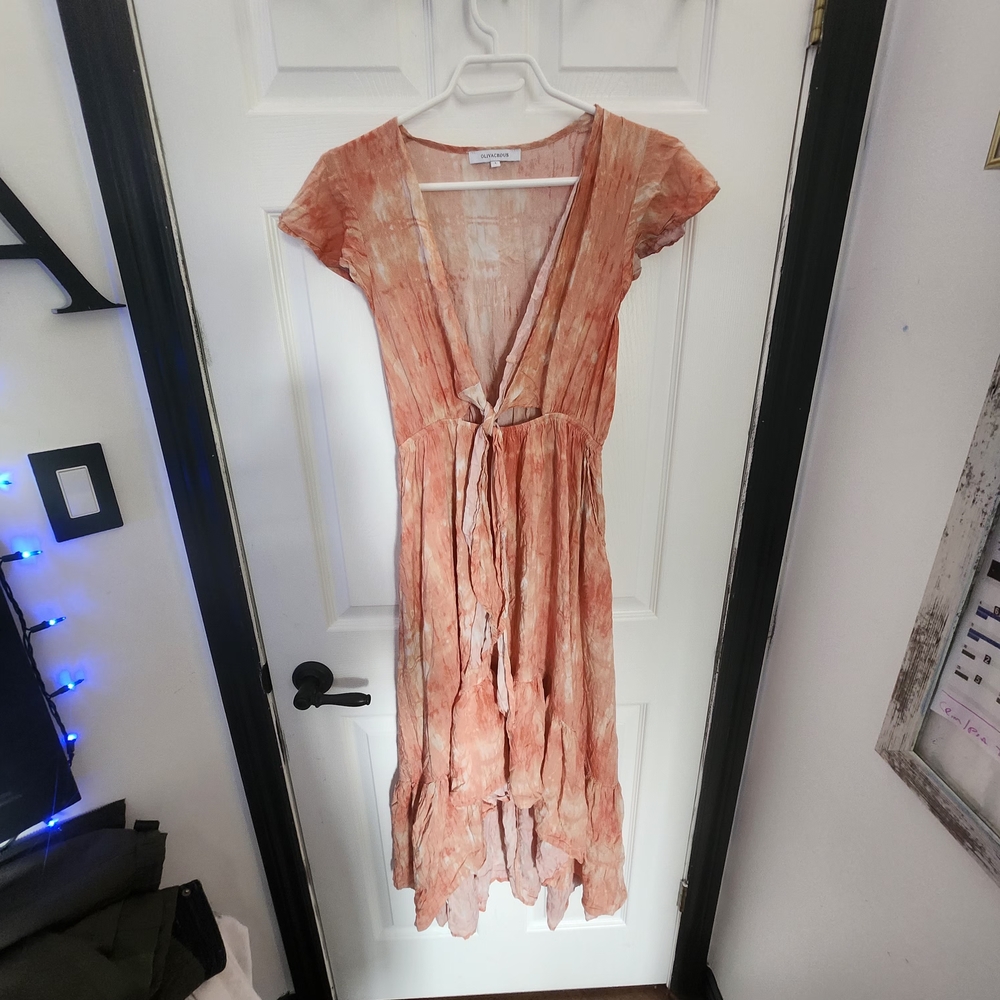 Olivaceous Peach Tie-Dye Dress
